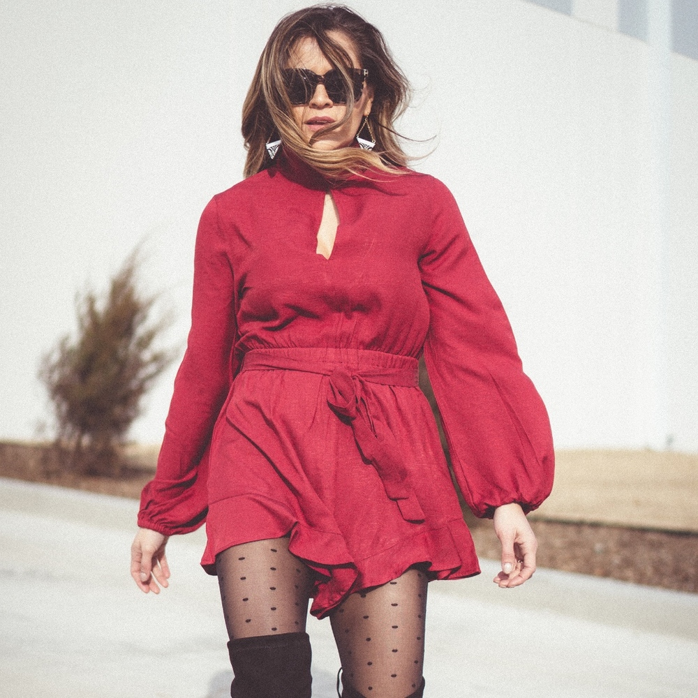 Minkpink Longsleeve Romper in Wine